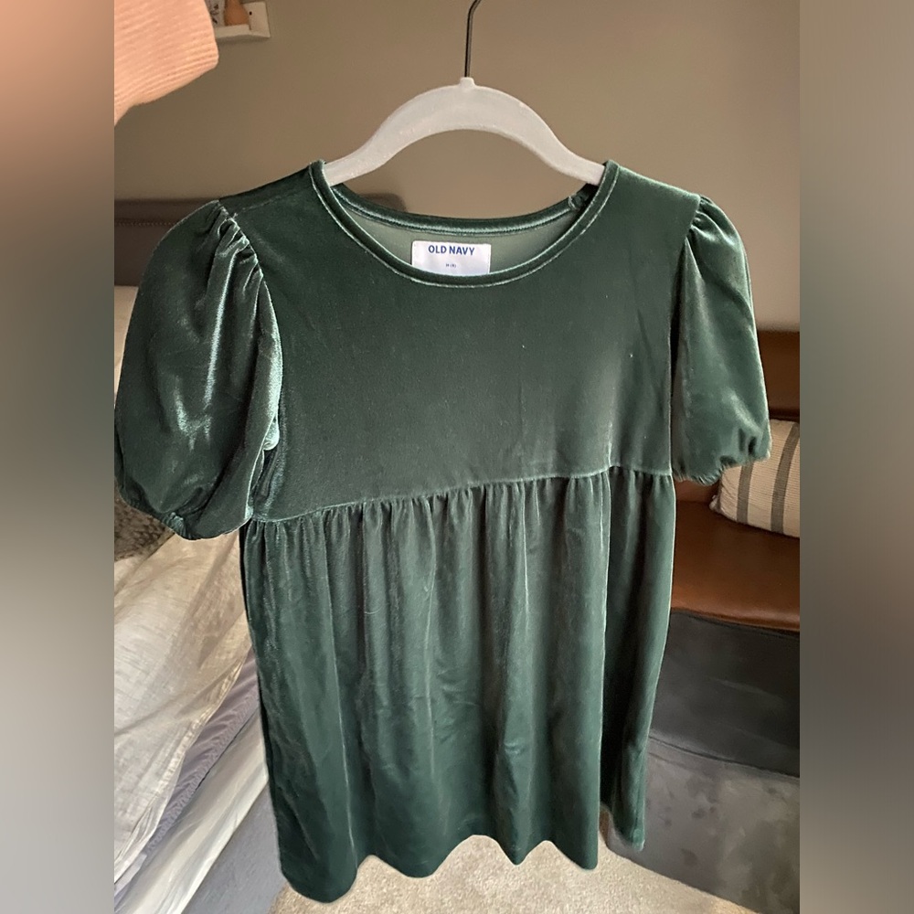 Girls green velvet dress